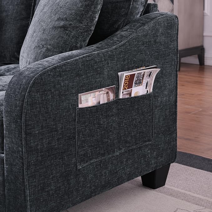 ERYE Chenille Tufted Loveseat Sofa and Ottoman Set Tufted Recliner Sleeper Chaise Lounge with Curved Storage OttomanReclining Backrest and Side Pockets 4 Pillows