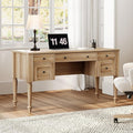 WAMAPT Farmhouse Executive Desk with 5 Drawers Home Office Desk with Charging Station Wood Computer Desk with File Cabinet Storage Door Open Shelf for Work and Study Oak 55 inch