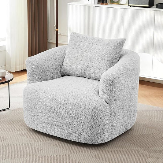 360-Degree Swivel Accent Chair 38.2 Chenille Upholstered Swivel Barrel Sofa Chair with a Throw Pillow Ergonomic Rounded Armrests Single Sofa for Living Room Office