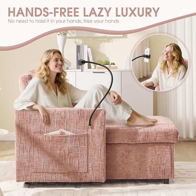 HOMEFUN Sleeper Chair Bed Lazy-Friendly Indoor Chaise Lounge with Storage Cell Phone Bracket Multifunctional Sofa for Bedroom Living Room Small Space Adults