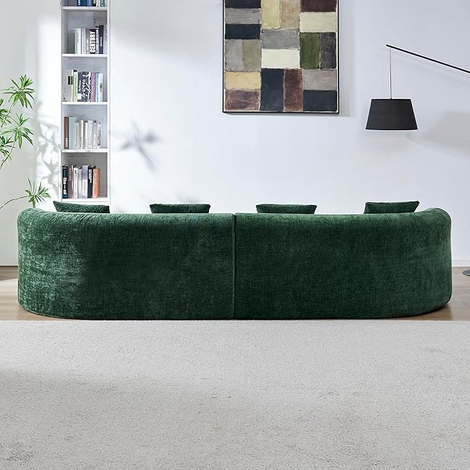 KEIKI 111 Modern Curved Chenille Couch Plush High-Density Foam Cloud Sofa No Assembly Boneless Sectional with Pillow Back &amp Rolled Arms Cozy Lounge Sofa for Relaxing Evenings