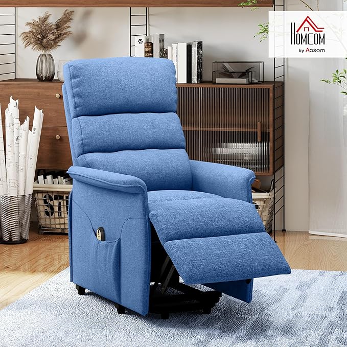 HOMCOM Power Lift Recliner Chair for Elderly Easy Assembly Fabric Lift Chair for Adults Recliner Sofa with Remote Control Side Pockets for Living Room Blue