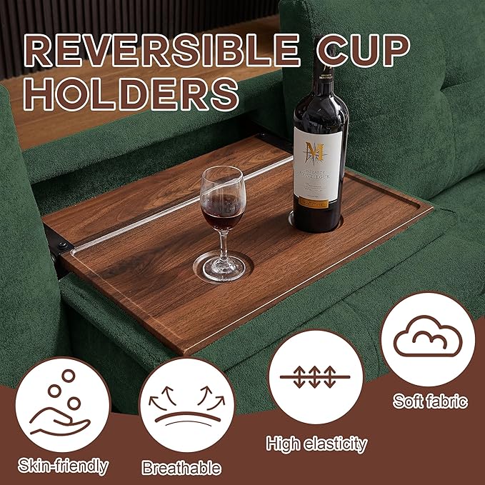 109 Convertible Sectional Sofa Modern Microfibe L Shaped Couch with Storage Chaise and Cup Holder 4 Seat Sofa Couches with Extra Headrests for Living Room Apartment Green