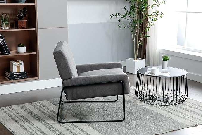 Generic Accent Chair Modern Industrial Slant Armchair with Metal Frame Premium High Density Soft Single Chair for Living Room Bedroom Grey