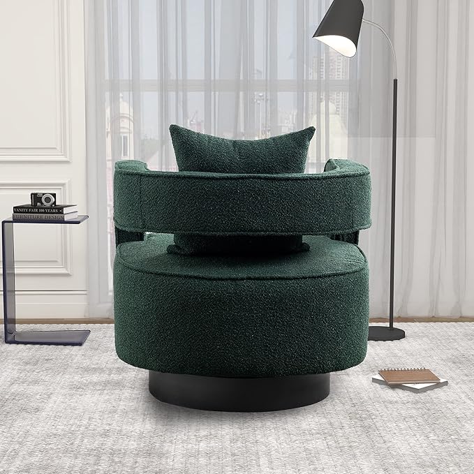Mid Century Modern Boucle Swivel Accent Chair 2 Pack Comfy Open Back Sofa Chair with Black Wood Base for Nursery Bedroom Living Room Club Swivel Lounge Chairs (2pcs Chair Green)