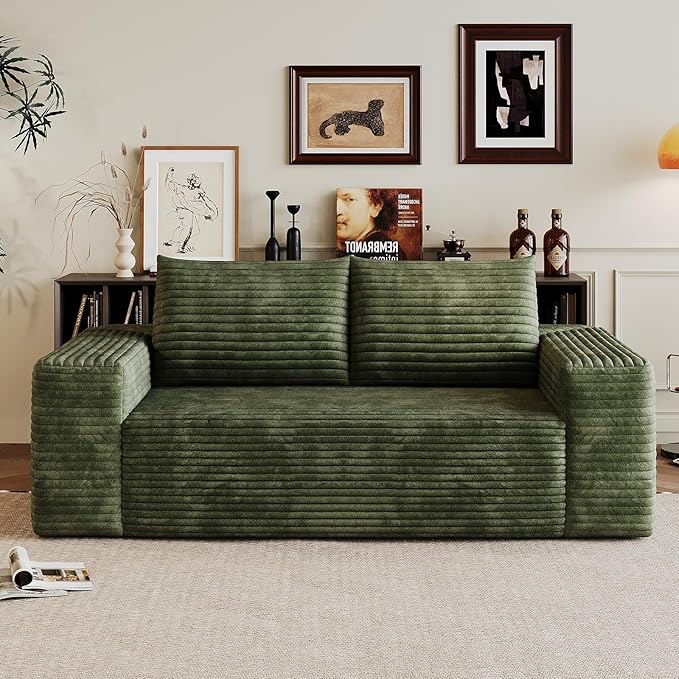 71 Cloud Loveseat Boneless Sofa Couch in a Box Green 3 Seater Foam Compression for Small CouchesApartmentLiving Room Bedroom Meeting Room ApartmentDorm No Assembly Required