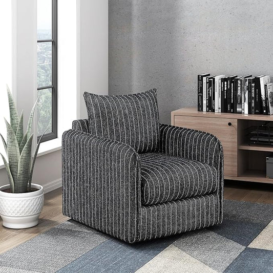 Lexicon Modern Pinstripe Swivel Accent Chair - 360 Degree Swivel Chair with Removable Back Cushion Cover Pillow Sturdy Round Metal Base for Living Room/Apartment/Nursery Black with White Stripe