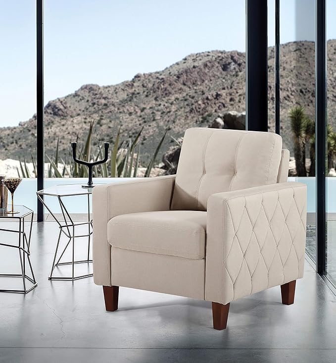 Container Furniture Rossetti Tufted Accent Armchair Mid Century Upholstered Sofa Chair for Living Room Bedroom Home Office with Removable Seat and Back Cushion in Beige/Tan 32.87 Inches