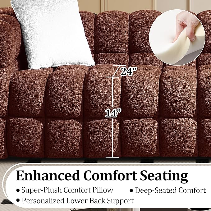 Modern Boucle Loveseat Couch for Living Room 61'' Sherpa Upholstered Sofa Couch Comfy Cloud Deep Seat Sofa Luxury Minimalist Plush Fluffy Couch for Small Apartment Office 2 Pillows Caramel