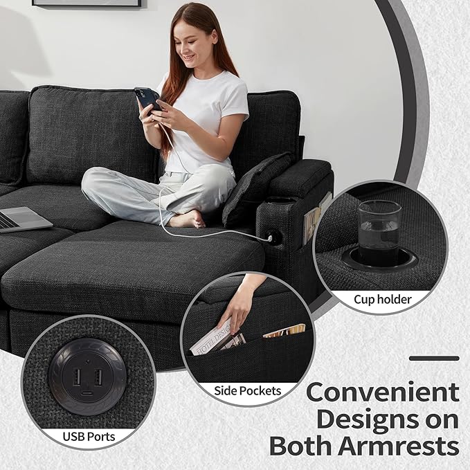 DURASPACE Sleeper Couch Pull Out Sofa Bed 2 in 1 Convertible Sofa Sleeper with Storage L Shaped Sectional Couch Bed for Small Spaces Living Room Bedroom Apartment (Dark Gray)