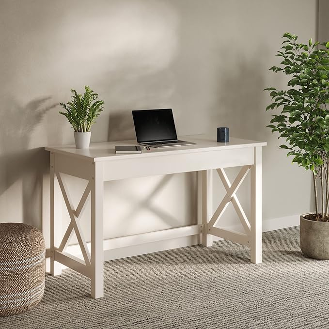 Writing Desk - Work Desk with X-Pattern Legs - for Office Bedroom Computer or Craft Table - Home Office Desks by Lavish Home (White)