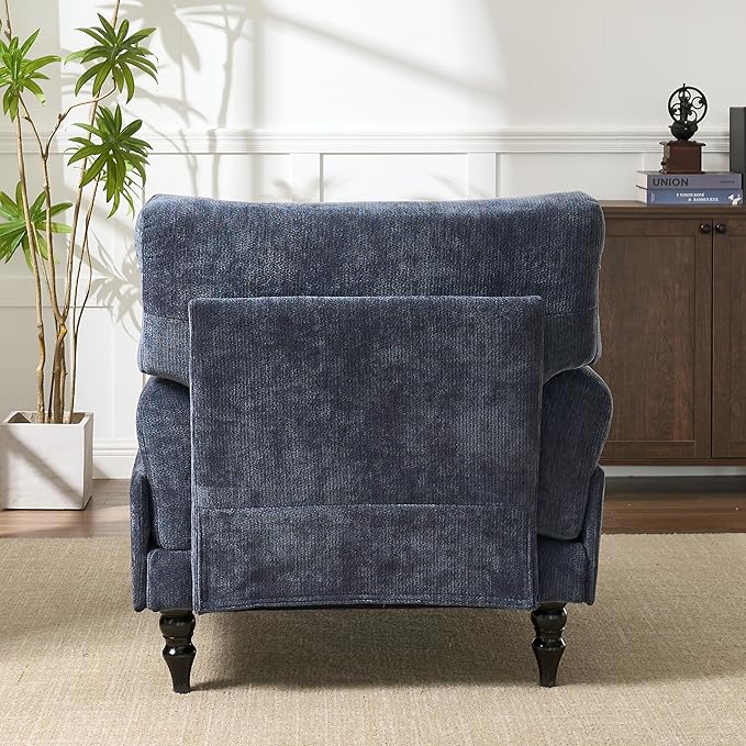 Chaise Lounge Chair Indoor Modern Leisure Sleeper Sofa Chair w/Double Deep Cushion Accent Upholstered Reading Side Armchair Recliner Arm Chairs for Living Room &amp Bedroom Easy Assembly (Blue)