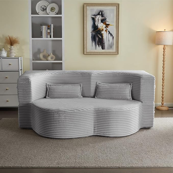 2-in-1 Folding Convertible Sofa Bed78 Inch Convertible Boneless Couch with Pilow Foldable Matress Corduroy Loveseat Sleeper Pull Out Bed Floor Sofa Modular Futon Couch (Corduroy Light Grey)
