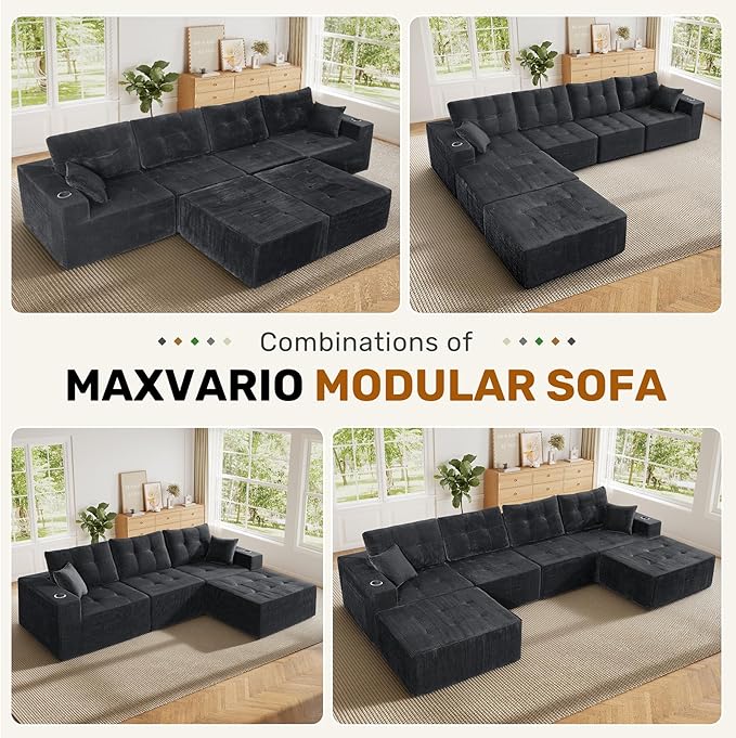 143 Modular Sectional Sofa for Living Room Convertible U-Shape Couch with Ottoman 6 Seater Modular Sectional SofaGary Corduroy