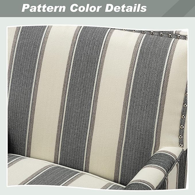 HULALA HOME Living Room Armchair Farmhouse Striped Accent Reading Chair with Wooden Legs &amp High Back Rest &amp Padded Armrest &amp Nail Head Trim for Lounge/Bedroom Striped Black