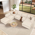 Vesgantti 141.7 Oversized Sectional Boneless Couch Modern 7 Seater Modular Sofa with Chaise &amp Ottoman Deep Seat Plush Corduroy Cloud Couches for Living Room No Assembly Required Beige