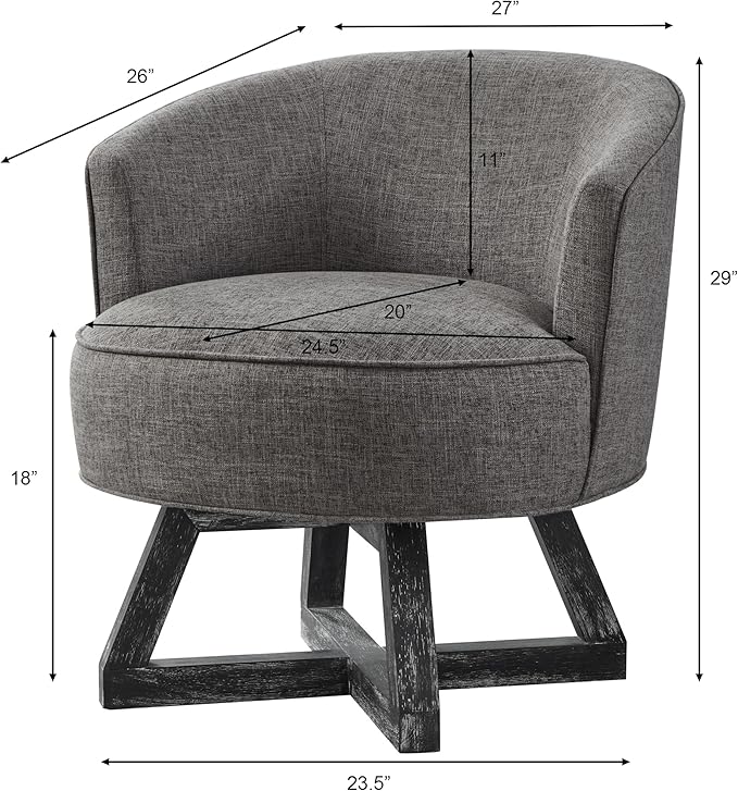KEIKI Swivel Barrel Chair with Cross-Shaped Wooden BaseLinen Upholstered Lounge Accent Armchair Small Single Sofa Seating for Bedroom Office Living Room Dark Gray