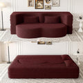 Modern Floor Sofa 78 Convertible Folding Sofa Bed with 2 Pillow Teddy Fabric Foam-Filled Mattress Sleeper for Living Room Guest Bed Playroom No Assembly Required Burgundy