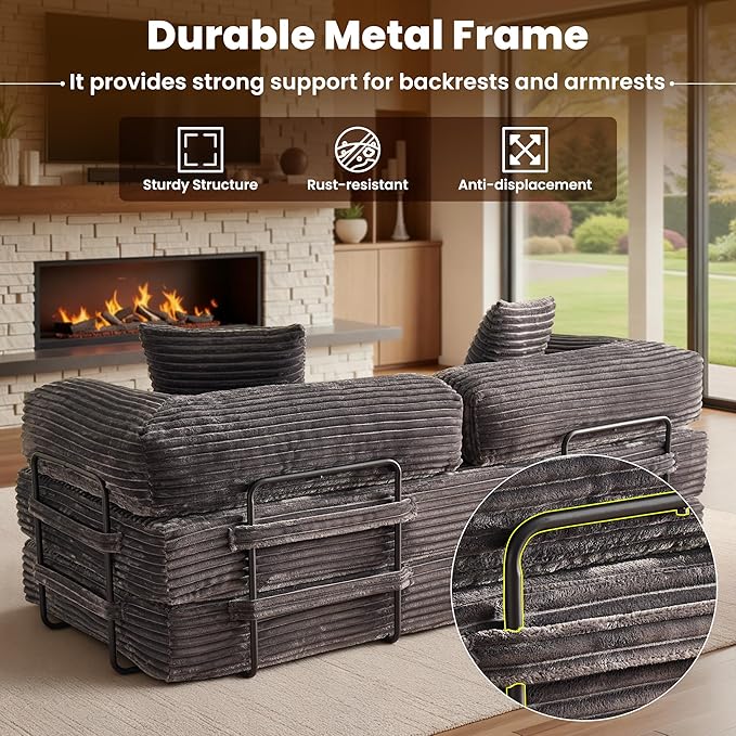 ovios 81 Folding Sofa Bed Foldable Sleeper Boneless Couch with Pull Out Beds Modular Convertible Floor Futon Loveseat Lounger for Living Room (Faux Fur Grey)