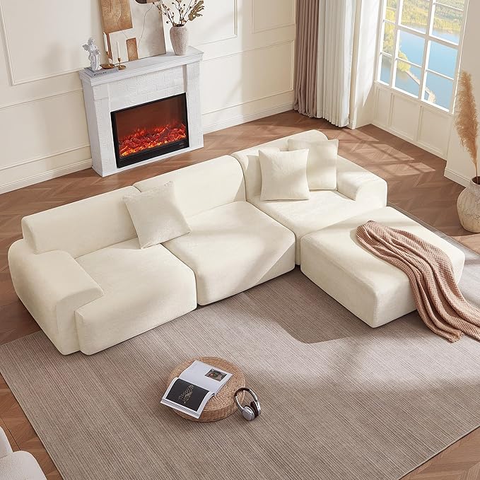 CHITA Modular L-Shaped Sectional Sofa Deep Seat Modern Comfy Couches for Living Room Oversized Boneless Sofas with Large Ottoman No Assembly Required Chenille in Cream