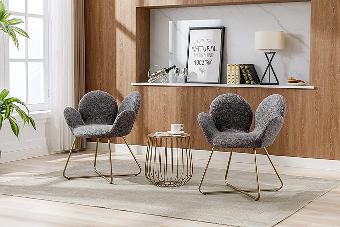 Modern Velvet Accent Chair Comfy Cute Upholstered Vanity Desk Chair wMetal Legs Soft CushionArmchair for Living Room 2PCSet