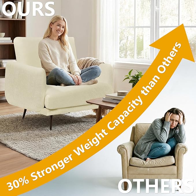 Oversized Accent Chair for Living Room Chairs Reading Arm Chair Comfy Modern Single Sofa Side Chairs with Metal Legs &amp Soft Cushion for Bedroom Waiting Room