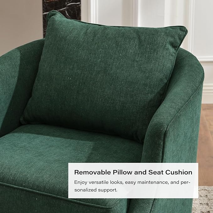 KINWELL 31 Wide Linen Fabric Swivel Barrel Chair Set of 2 FSC Certified Upholstered Swivel Armchair with Pillow Back for Living Room Bedroom Fully Assembled (Green)