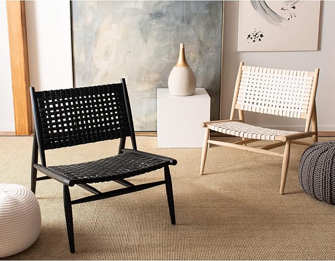 Safavieh Home Soleil Natural and White Leather Woven Accent Chair
