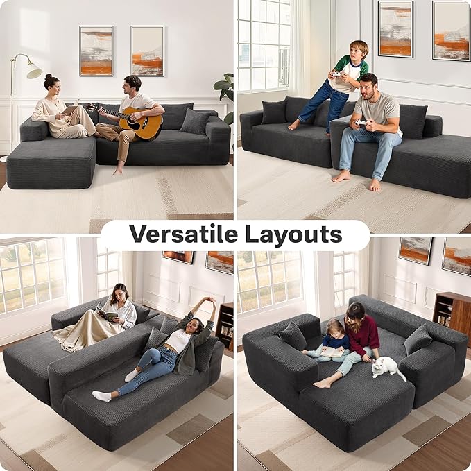104 Cloud Sectional Couches for Living RoomL Shaped Boneless Couch in A BoxSleeper Sofa with Comfy Chaise No Assembly RequiredGrey