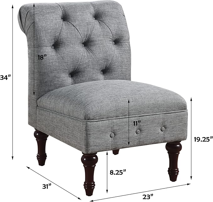 Rosevera Larkin Upholstered Tufted Fine Polyester Chair Loveseat Sofa Bench with Armless Design Easy Assembly for Living Room Bedroom Grey