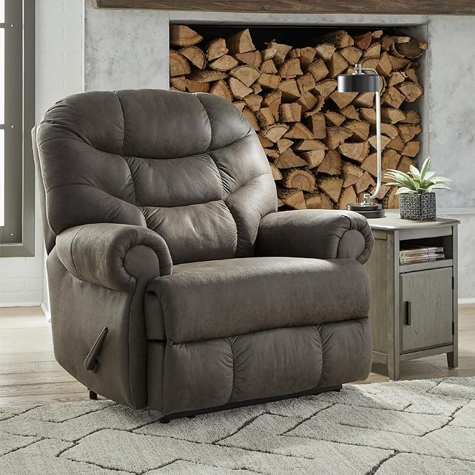 Signature Design by Ashley Camera Time Classic Tufted Faux Leather Zero Wall Recliner Gray