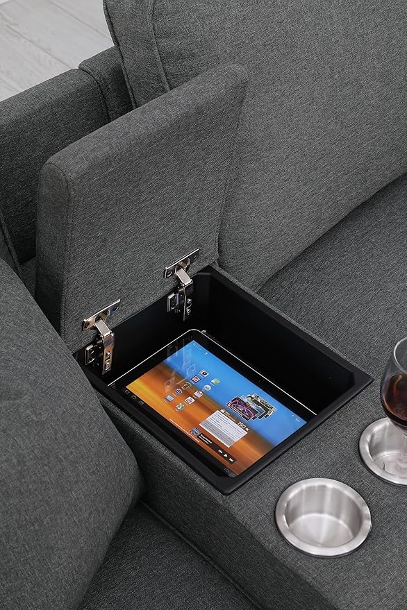 127 L-Shaped Sectional Couch with Movable Ottoman &amp 6 Throw Pillows7 Seat Chenille Upholstered Sofa W/2 Cup HoldersUSB Port &amp Hidden Storage BoxDIY Combinationfor Living RoomApartmentGr