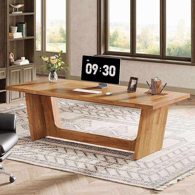 Tribesigns 70.87-Inch Executive Desk Large Wood Desk for Home Office Rustic Study Writing Table with Heavy-Duty Pedestal Extra Long Business Workstation