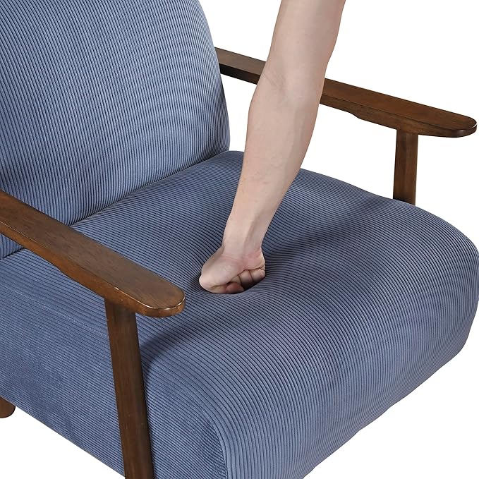 Lexicon Modern Accent Chair with Solid Wood Frame in Brown Finish Corduroy Fabric Upholstered Living Room Lounge Arm Chair Thick and Comfy Innerspring Seat Cushion Blue