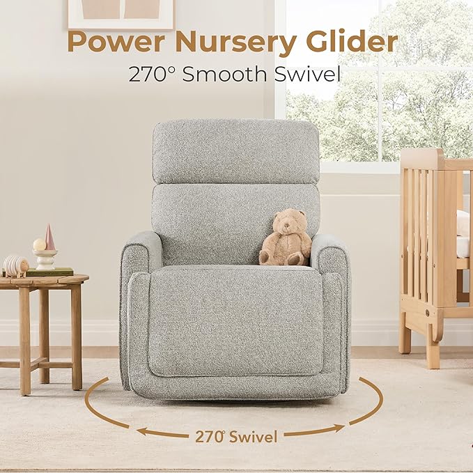 CHITA Power Recliner Chair Swivel Glider with Adjustable Power Headrest FSC Certified Electronic Modern Nursery Rocking Chair with USB and Type-C Ports Light Grey