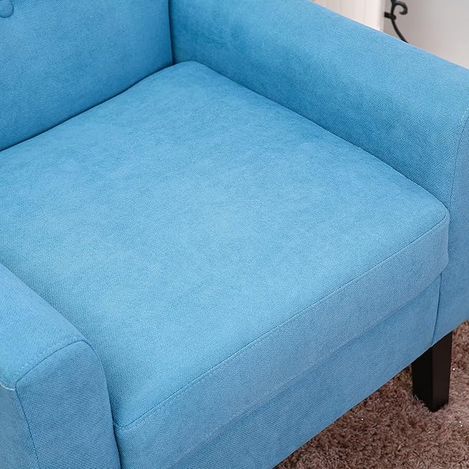 Fabric Accent Chair for Living Room Bedroom Button Tufted Upholstered Comfy Reading Accent Chairs Sofa (Blue)