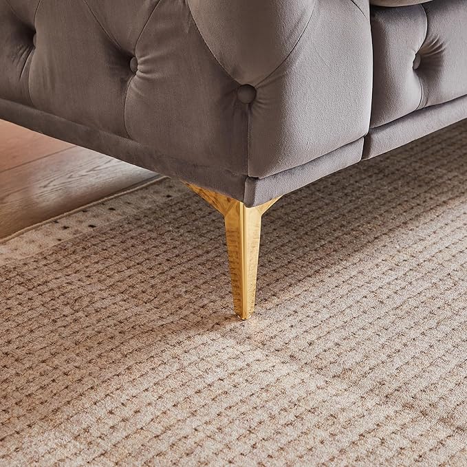 82.5'' Velvet Chesterfield Sofa Button Tufted Upholstered Sofa Couches with 2 Pillows Golden Metal Feets Removable Thick Cushions Comfy Chesterfield Couches for Living Room Apartment Grey