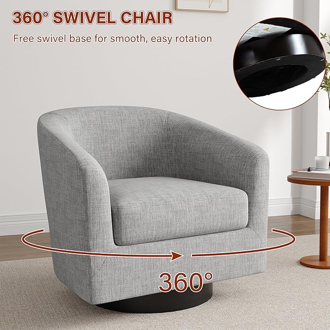 Lumibee Swivel Accent Barrel Chairs Set of 2 Upholstered Comfy Swivel Round Barrel Chair 360° Rotation Single Sofa Club Armchair for Living Room Reading Room Bedroom Light Grey