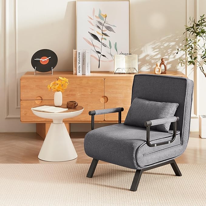 Foldable Chair Bed Comfortable Convertible Sofa Bed 5 in 1 Foldable Bed with 5 Adjustable backrests and Pillows Suitable for Comfortable Cushion Chair in The Office. (Grey+Linen+1Seat)