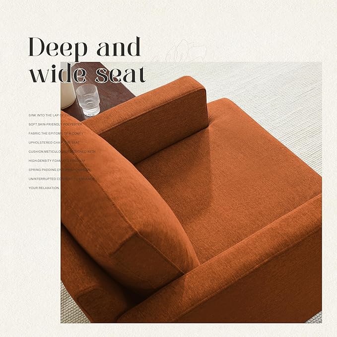 Mid-Century Accent ChairModern Linen Fabric Armchair for Living RoomComfy Upholstered Reading Accent Chairs for BedroomSingle Sofa Chair with Wood Legs (Orange 2 Pack)