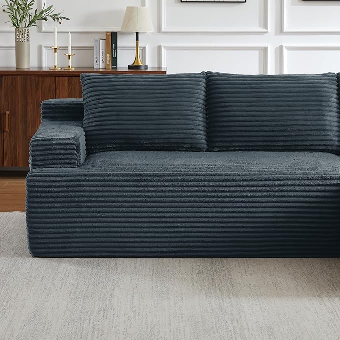 Modern Corduroy Modular Sectional Sofa96.1 Minimalist Style L-Shaped 3 Seat Couch with Side Storage PocketsComfortable Chaise Lounge For Living RoomReception AreaDark Grey Right Chaise Lounge