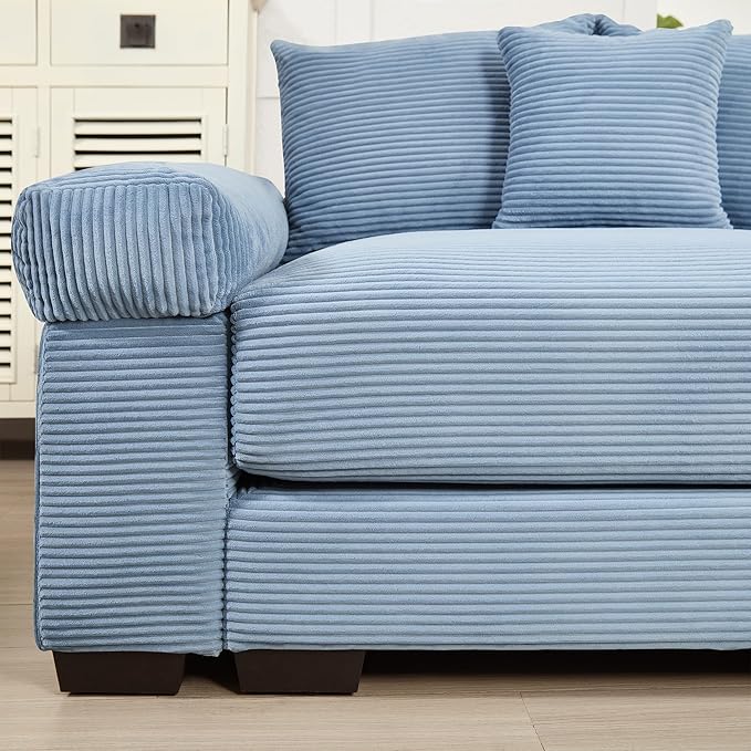 ERYE Modern Corduroy Upholstered Accent Chair and Ottoman Set Oversized Wider Seat Armchair Leisure Comfy Lounge Chaise with Removable CushionArmrests and 3 Pillows