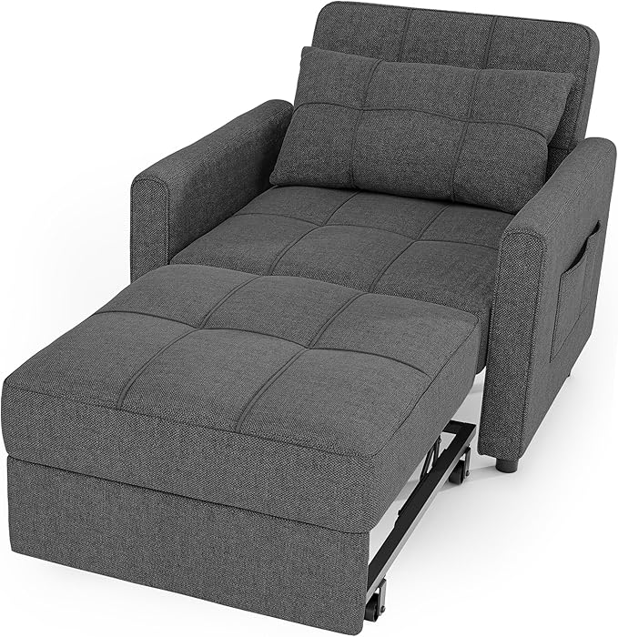 Gizoon Sofa Bed Chair 3 in 1 Convertible Pullout Single Sleeper Chair Bed with Adjustable Backrest Spacious Multifunctional Sofa Couches for Living Room Bedroom Apartment