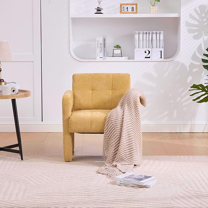 Classic Chenille Conversation ChairModern Minimalist ArmchairElegant Comfortable Accent Chair for Living RoomBedroomStudyOfficeMustard Yellow