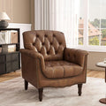 Faux Leather Accent Chair Modern Armchair Club Chair with Nailhead Trims &amp Wood Legs for Living Room Upholstered Comfy Arm Chair Side Chair for Office Bedroom-Brown