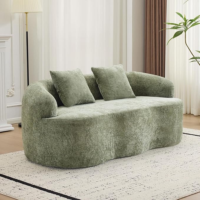 KEIKI 66.93 Cloud Sofa Curved Loveseat Couch with Round Armrest Compression Seat for Living Room Guest Bedroom No Assembly Required Green