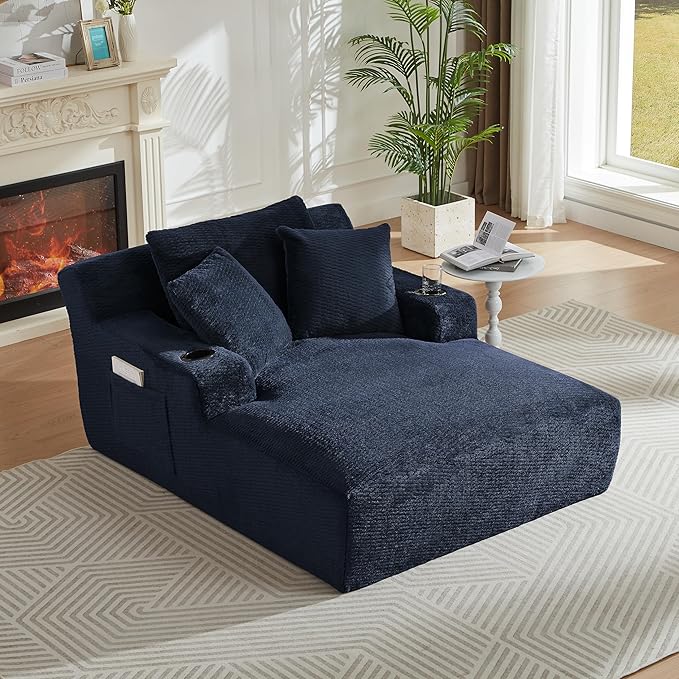 KEIKI 66 Oversized Chaise Lounge Chair Indoor No Assembly Ergonomic Sleeper Sofa Chair Soft Faux Fur Lounger for Home Office Breaks &amp Stress Relief