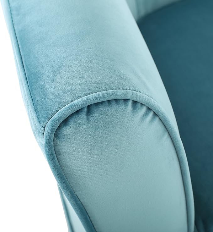 Upholstered Swivel Barrel Chair Blue Velvet Skirted Base Living Room Accent Seating 28.75 x 28 x 27 Inches