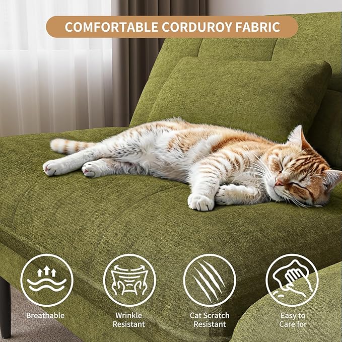 Single Supplementary Unit of The Convertible Module can be Matched with 70 inch Convertible Futon Sofa Bed Used for DIY a Larger Sofa. Olive Green