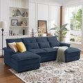 110 Sectional Couches for Living Room 4 Seat U Shaped Couch with Double Chaise Modular Cloud Sofa Removable Cover Modern Comfy Sofa for Home Furniture Office and Basement